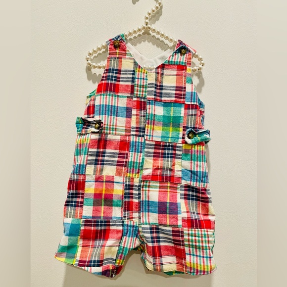 EUC Bella Bliss Madras Patchwork romper Jon Jon - Picture 1 of 7